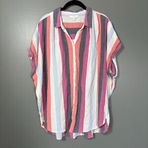 Time & Tru Red & Blue Striped Oversized Button Up Top - 16/18 - Womens Plus Size